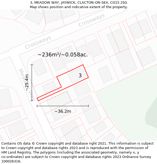 3, MEADOW WAY, JAYWICK, CLACTON-ON-SEA, CO15 2SG: Plot and title map
