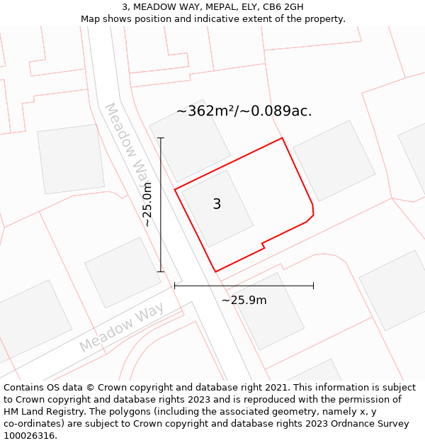 3, MEADOW WAY, MEPAL, ELY, CB6 2GH: Plot and title map