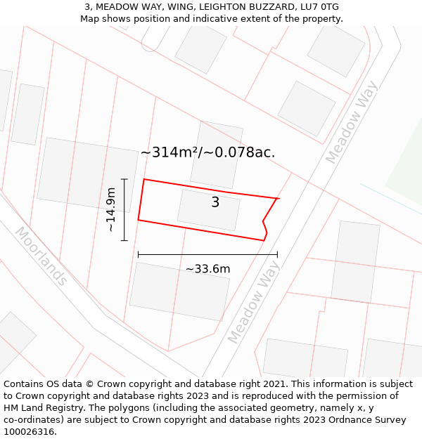 3, MEADOW WAY, WING, LEIGHTON BUZZARD, LU7 0TG: Plot and title map