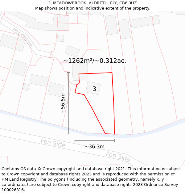 3, MEADOWBROOK, ALDRETH, ELY, CB6 3UZ: Plot and title map