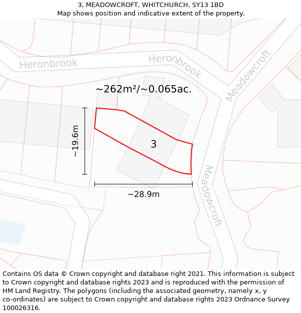 3, MEADOWCROFT, WHITCHURCH, SY13 1BD: Plot and title map