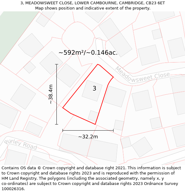 3, MEADOWSWEET CLOSE, LOWER CAMBOURNE, CAMBRIDGE, CB23 6ET: Plot and title map