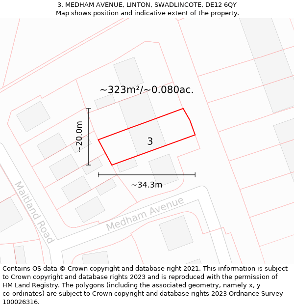 3, MEDHAM AVENUE, LINTON, SWADLINCOTE, DE12 6QY: Plot and title map