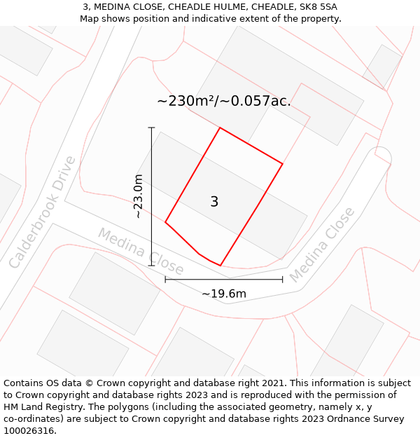 3, MEDINA CLOSE, CHEADLE HULME, CHEADLE, SK8 5SA: Plot and title map