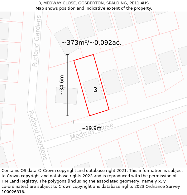 3, MEDWAY CLOSE, GOSBERTON, SPALDING, PE11 4HS: Plot and title map