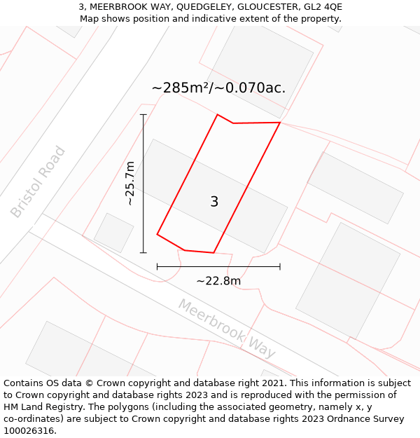 3, MEERBROOK WAY, QUEDGELEY, GLOUCESTER, GL2 4QE: Plot and title map