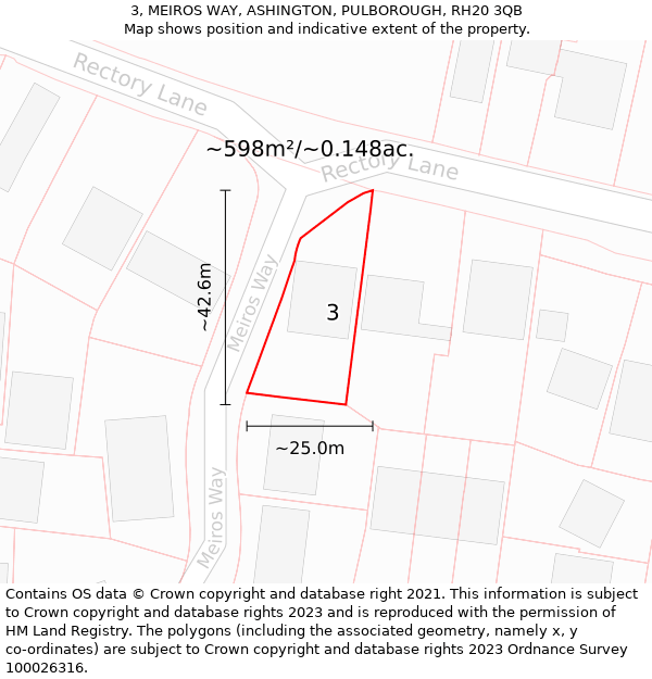 3, MEIROS WAY, ASHINGTON, PULBOROUGH, RH20 3QB: Plot and title map
