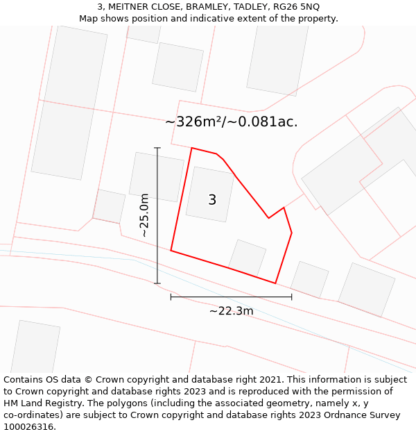 3, MEITNER CLOSE, BRAMLEY, TADLEY, RG26 5NQ: Plot and title map