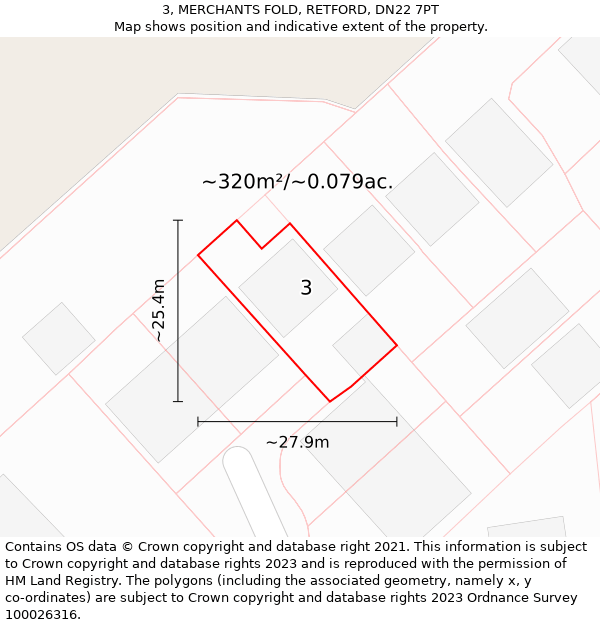 3, MERCHANTS FOLD, RETFORD, DN22 7PT: Plot and title map