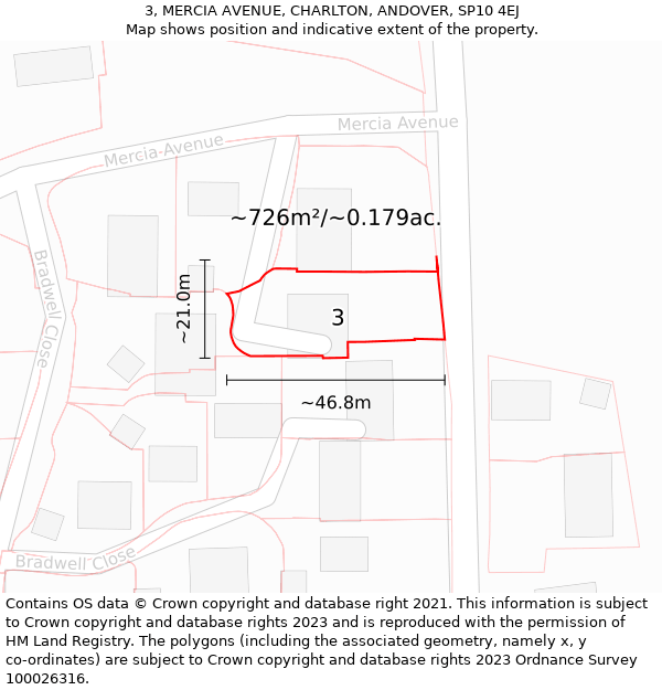 3, MERCIA AVENUE, CHARLTON, ANDOVER, SP10 4EJ: Plot and title map