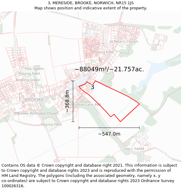 3, MERESIDE, BROOKE, NORWICH, NR15 1JS: Plot and title map