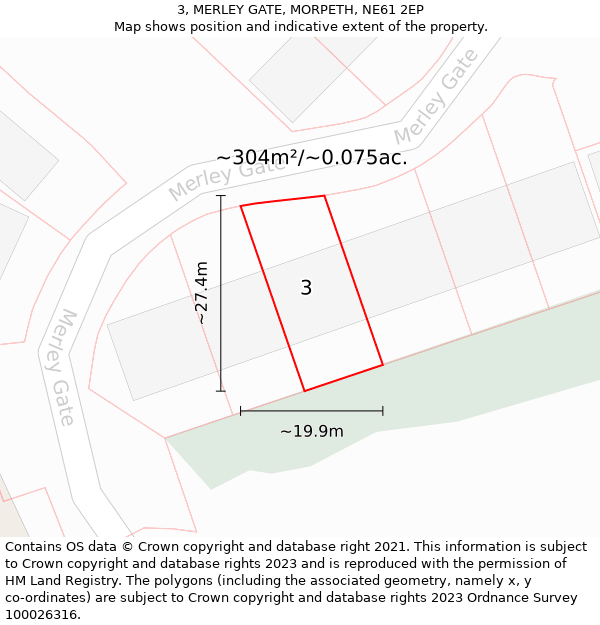 3, MERLEY GATE, MORPETH, NE61 2EP: Plot and title map