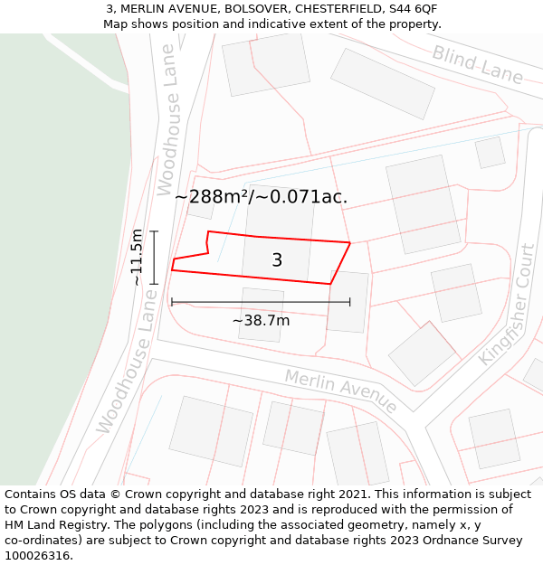 3, MERLIN AVENUE, BOLSOVER, CHESTERFIELD, S44 6QF: Plot and title map