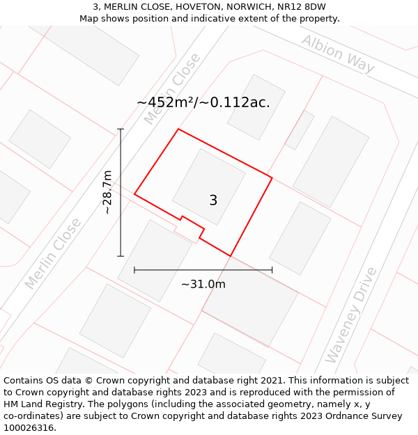 3, MERLIN CLOSE, HOVETON, NORWICH, NR12 8DW: Plot and title map