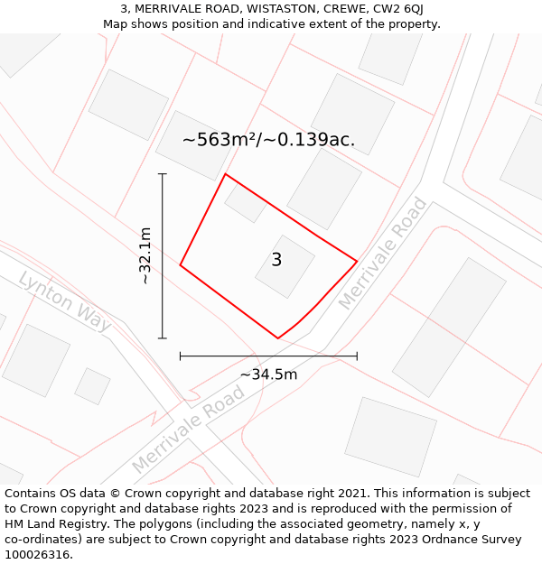 3, MERRIVALE ROAD, WISTASTON, CREWE, CW2 6QJ: Plot and title map