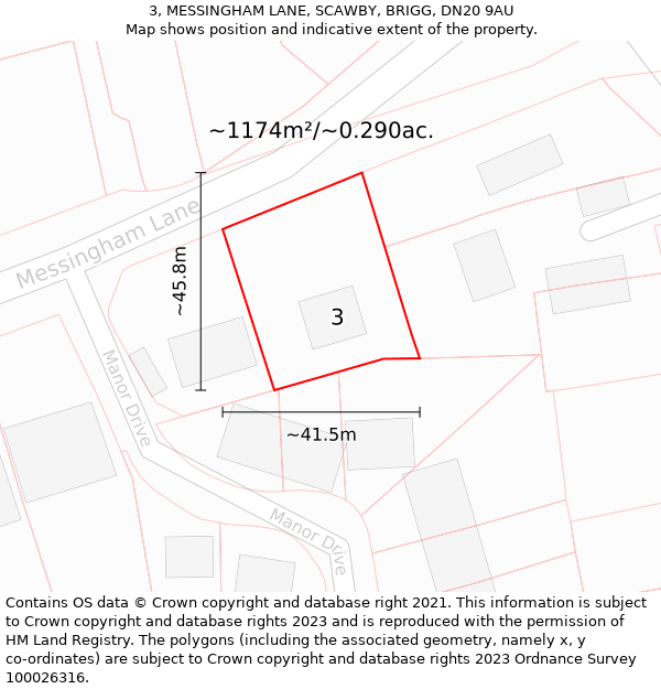 3, MESSINGHAM LANE, SCAWBY, BRIGG, DN20 9AU: Plot and title map