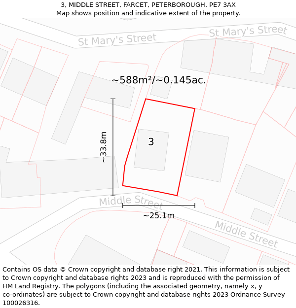 3, MIDDLE STREET, FARCET, PETERBOROUGH, PE7 3AX: Plot and title map