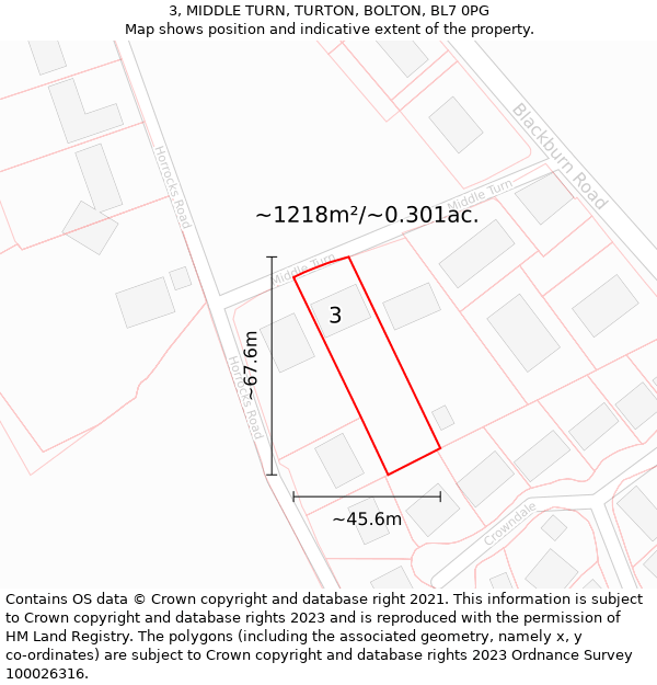 3, MIDDLE TURN, TURTON, BOLTON, BL7 0PG: Plot and title map