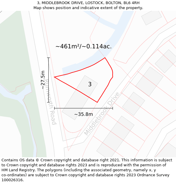 3, MIDDLEBROOK DRIVE, LOSTOCK, BOLTON, BL6 4RH: Plot and title map