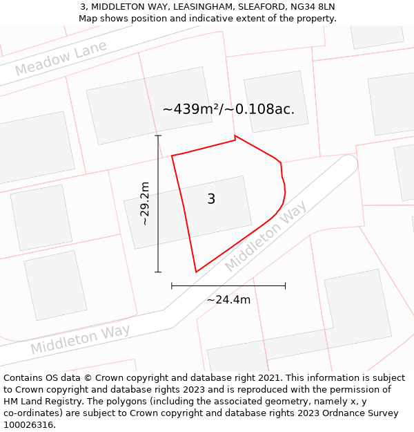 3, MIDDLETON WAY, LEASINGHAM, SLEAFORD, NG34 8LN: Plot and title map