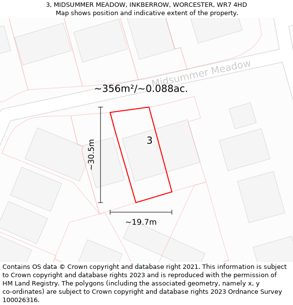 3, MIDSUMMER MEADOW, INKBERROW, WORCESTER, WR7 4HD: Plot and title map