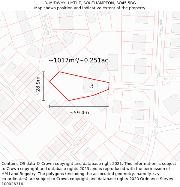 3, MIDWAY, HYTHE, SOUTHAMPTON, SO45 5BG: Plot and title map