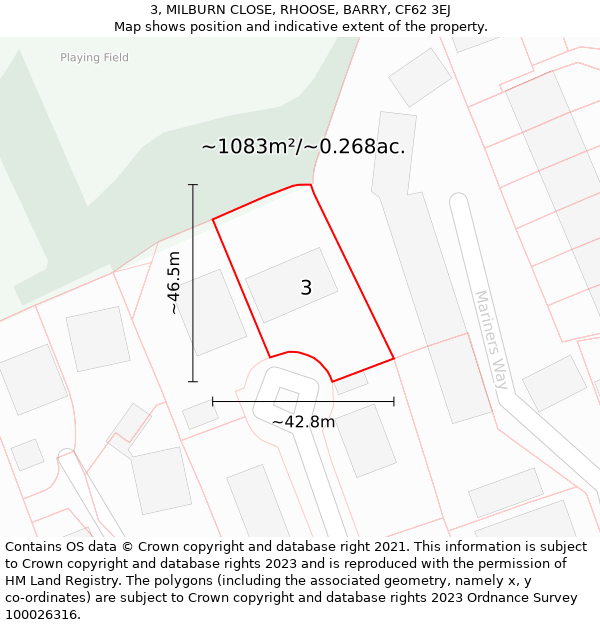 3, MILBURN CLOSE, RHOOSE, BARRY, CF62 3EJ: Plot and title map