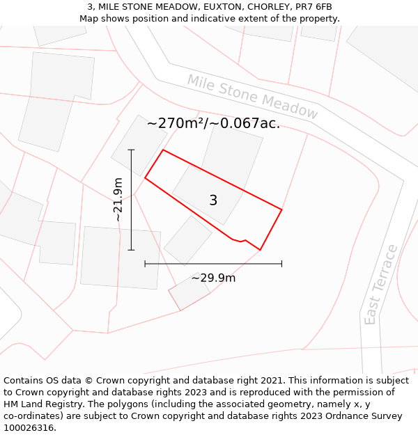 3, MILE STONE MEADOW, EUXTON, CHORLEY, PR7 6FB: Plot and title map