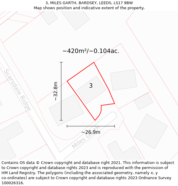 3, MILES GARTH, BARDSEY, LEEDS, LS17 9BW: Plot and title map