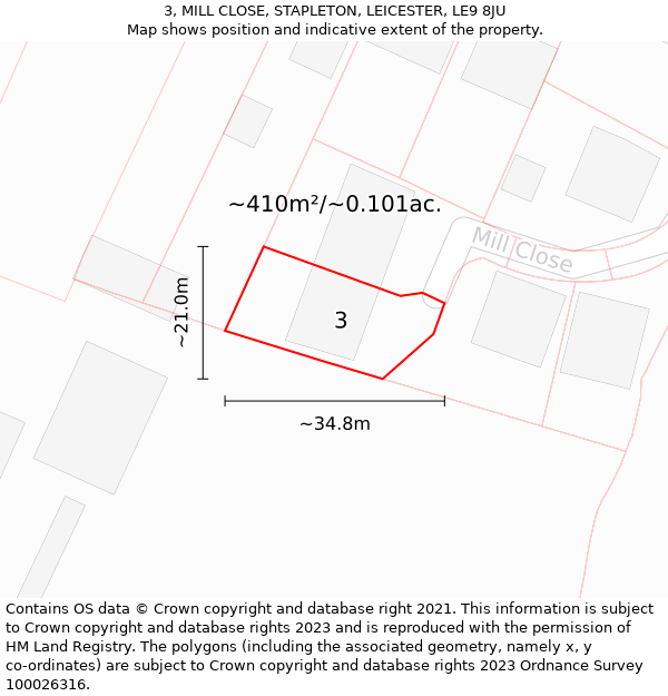 3, MILL CLOSE, STAPLETON, LEICESTER, LE9 8JU: Plot and title map