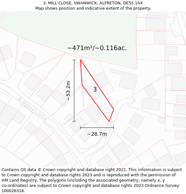 3, MILL CLOSE, SWANWICK, ALFRETON, DE55 1AX: Plot and title map