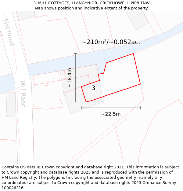 3, MILL COTTAGES, LLANGYNIDR, CRICKHOWELL, NP8 1NW: Plot and title map