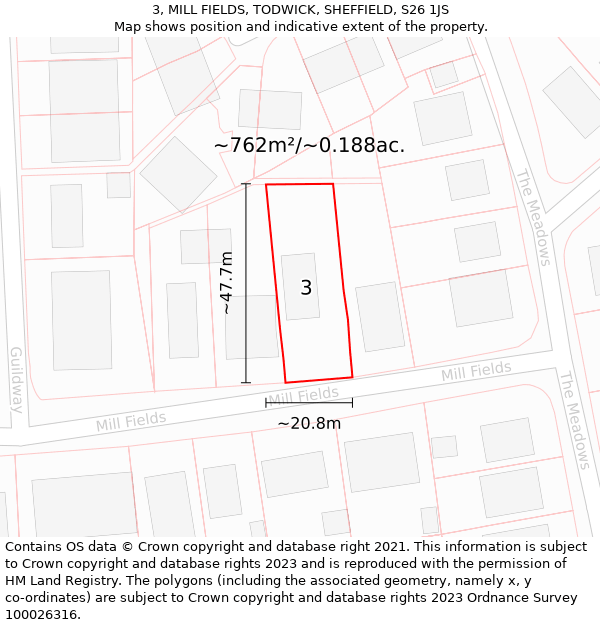 3, MILL FIELDS, TODWICK, SHEFFIELD, S26 1JS: Plot and title map