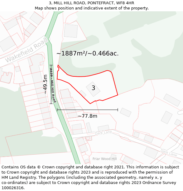 3, MILL HILL ROAD, PONTEFRACT, WF8 4HR: Plot and title map