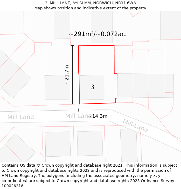 3, MILL LANE, AYLSHAM, NORWICH, NR11 6WA: Plot and title map