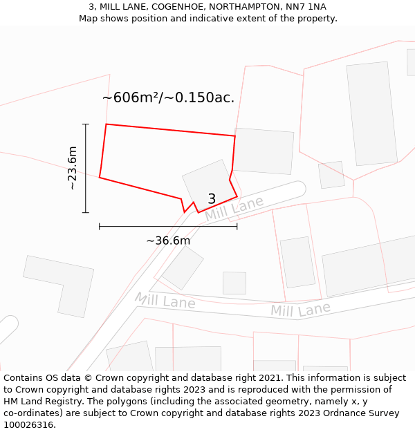 3, MILL LANE, COGENHOE, NORTHAMPTON, NN7 1NA: Plot and title map