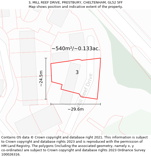 3, MILL REEF DRIVE, PRESTBURY, CHELTENHAM, GL52 5FF: Plot and title map