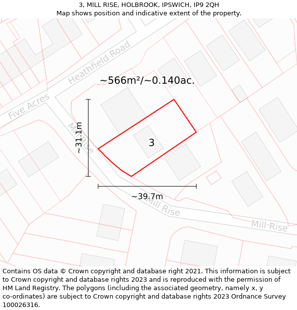 3, MILL RISE, HOLBROOK, IPSWICH, IP9 2QH: Plot and title map