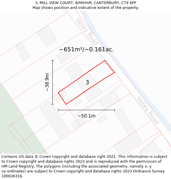 3, MILL VIEW COURT, BARHAM, CANTERBURY, CT4 6PF: Plot and title map