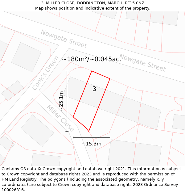 3, MILLER CLOSE, DODDINGTON, MARCH, PE15 0NZ: Plot and title map