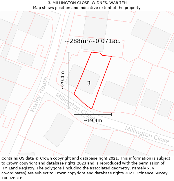 3, MILLINGTON CLOSE, WIDNES, WA8 7EH: Plot and title map