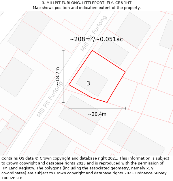 3, MILLPIT FURLONG, LITTLEPORT, ELY, CB6 1HT: Plot and title map