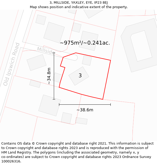 3, MILLSIDE, YAXLEY, EYE, IP23 8EJ: Plot and title map