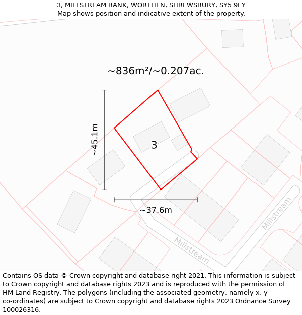 3, MILLSTREAM BANK, WORTHEN, SHREWSBURY, SY5 9EY: Plot and title map