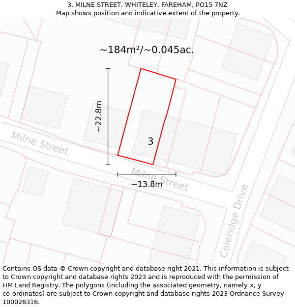 3, MILNE STREET, WHITELEY, FAREHAM, PO15 7NZ: Plot and title map