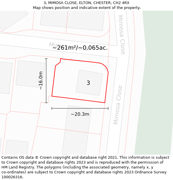 3, MIMOSA CLOSE, ELTON, CHESTER, CH2 4RX: Plot and title map