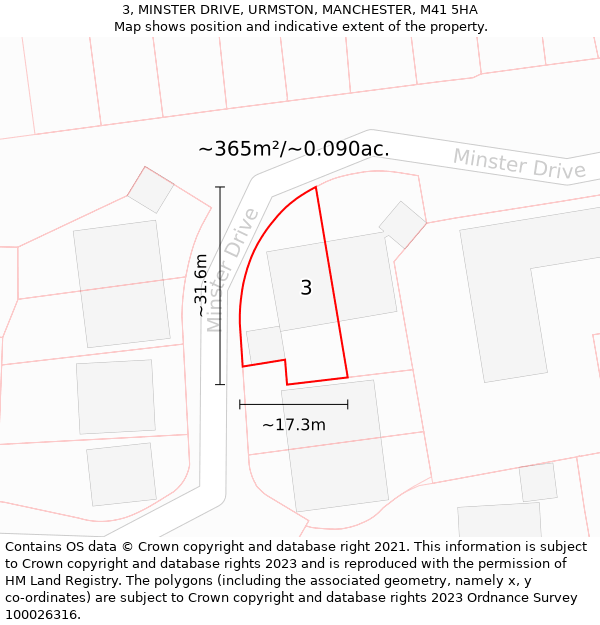 3, MINSTER DRIVE, URMSTON, MANCHESTER, M41 5HA: Plot and title map