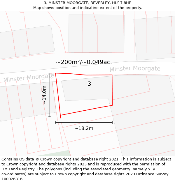 3, MINSTER MOORGATE, BEVERLEY, HU17 8HP: Plot and title map