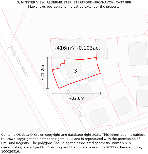 3, MINSTER VIEW, ALDERMINSTER, STRATFORD-UPON-AVON, CV37 8PB: Plot and title map