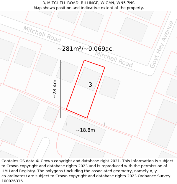 3, MITCHELL ROAD, BILLINGE, WIGAN, WN5 7NS: Plot and title map